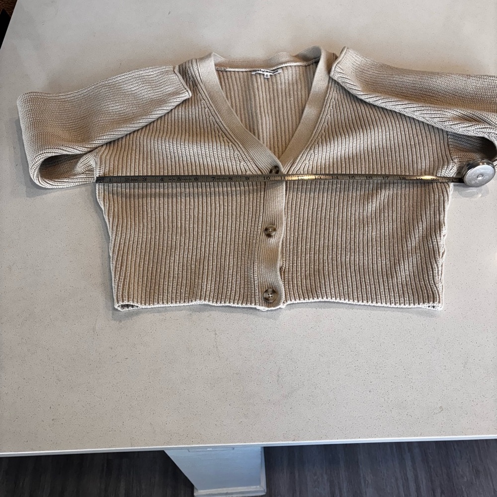 Reformation Tan Ribbed Cardigan Sweater cropped small